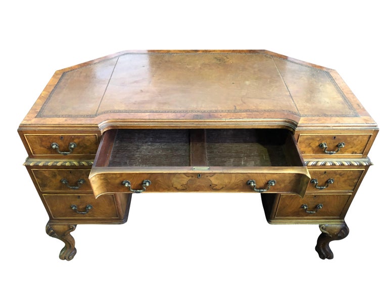 19th Century Victorian Walnut Desk with Leather Top at 1stDibs