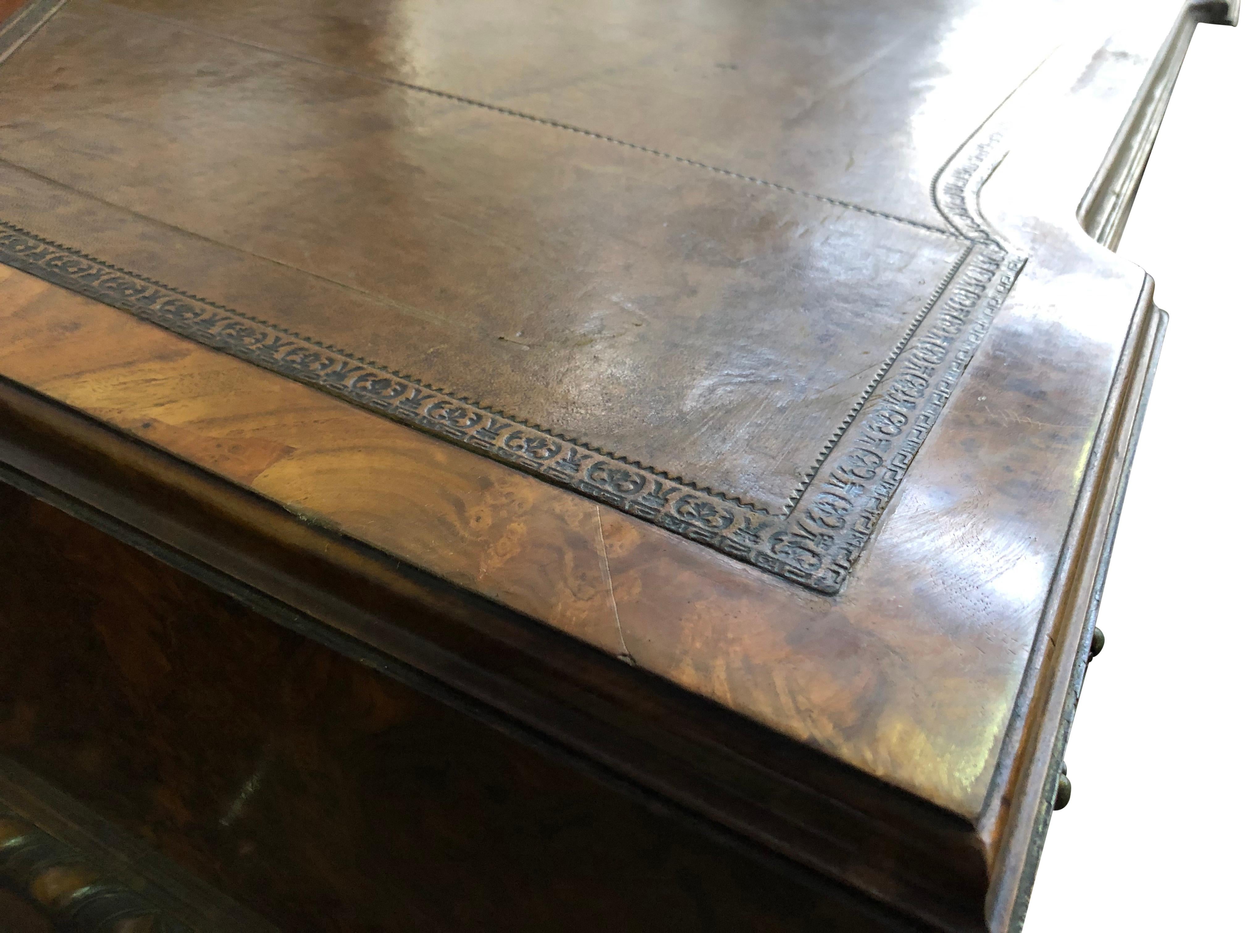 19th Century Victorian Walnut Desk with Leather Top 1