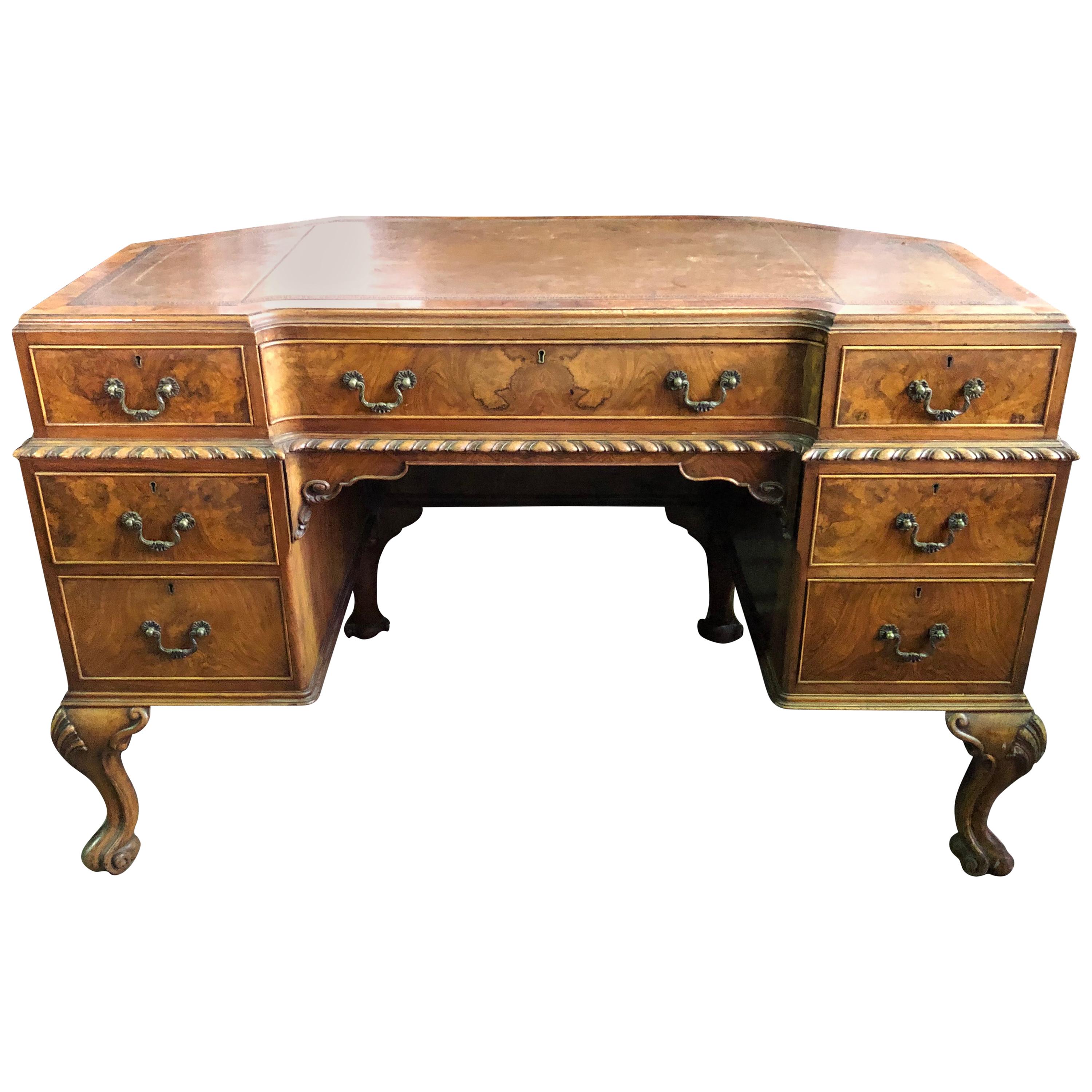 19th Century Victorian Walnut Desk with Leather Top