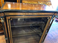 19th Century Victorian Walnut Inlay English Display Cabinet, 1870s