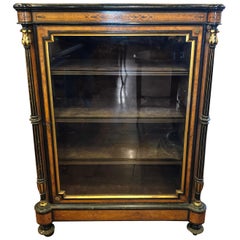 19th Century Victorian Walnut Inlay English Display Cabinet, 1870s