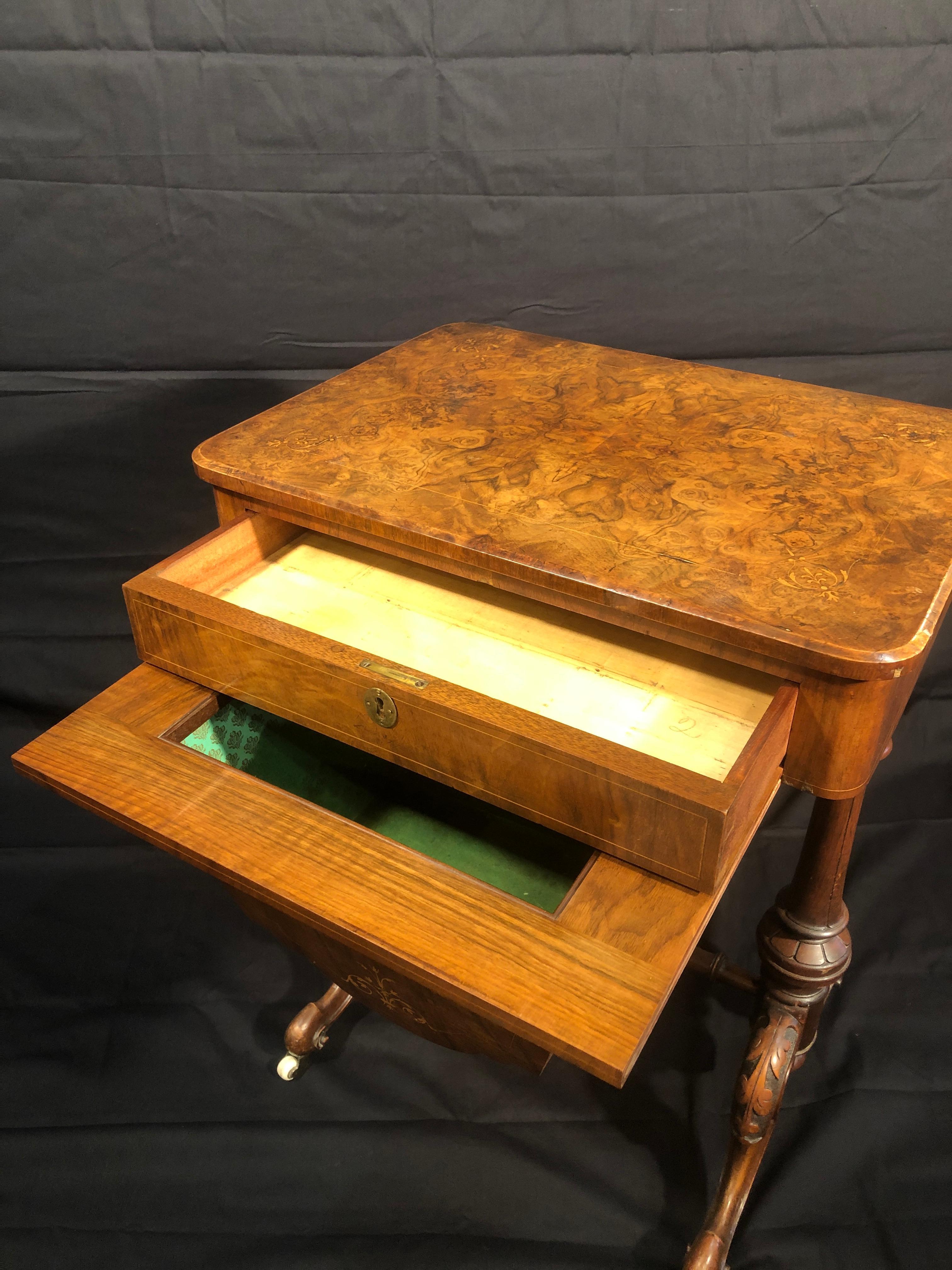 19th Century Victorian Walnut Inlay Work Tables, 1870s In Fair Condition In Roma, RM