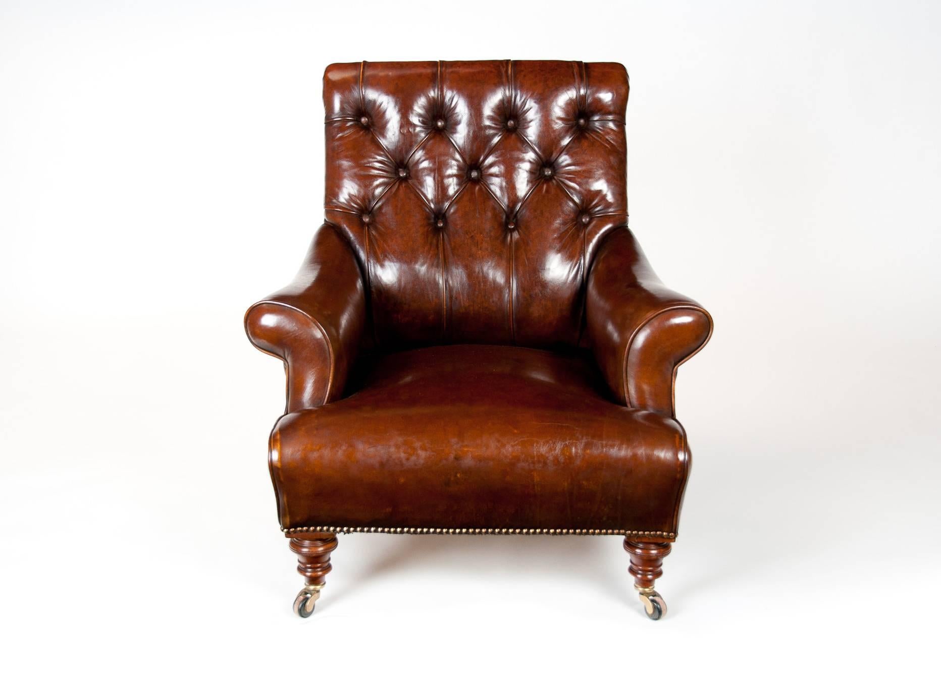 19th Century Victorian Walnut Leather Armchair Shoolbred 5