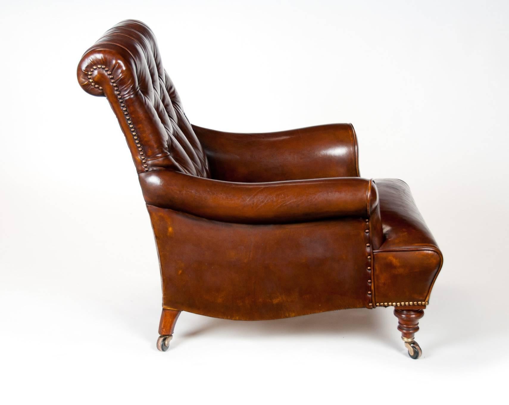 19th Century Victorian Walnut Leather Armchair Shoolbred 6