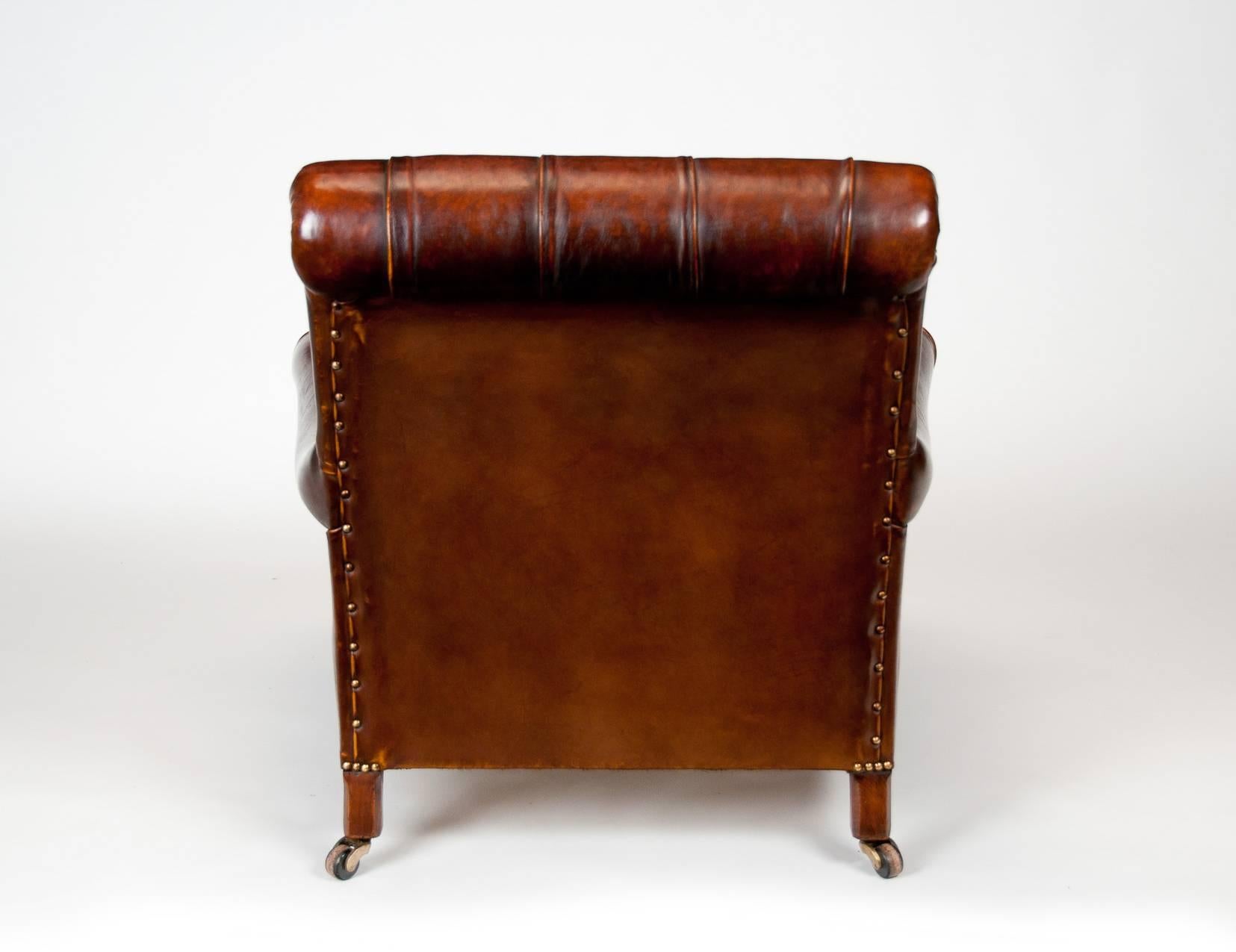 19th Century Victorian Walnut Leather Armchair Shoolbred 7