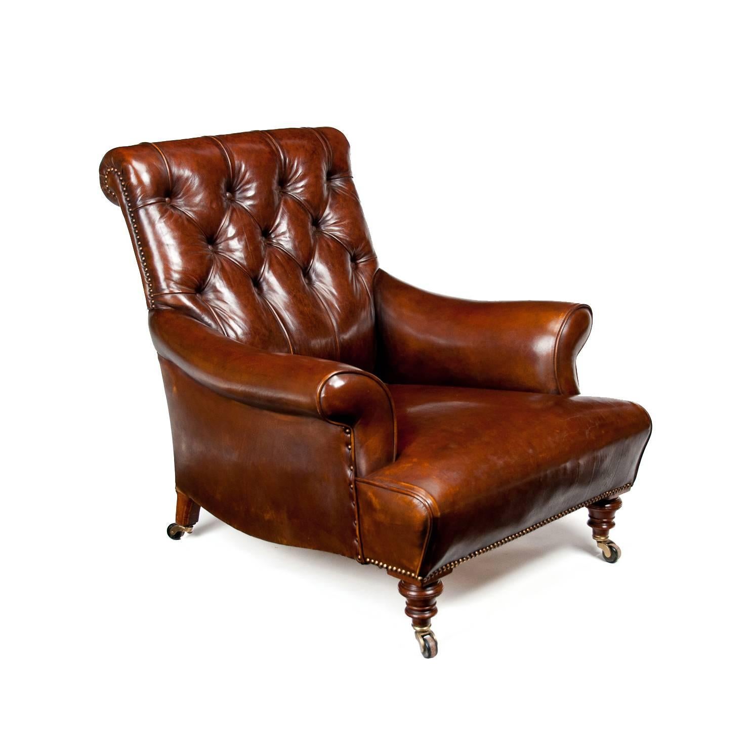 19th Century Victorian Walnut Leather Armchair Shoolbred 8