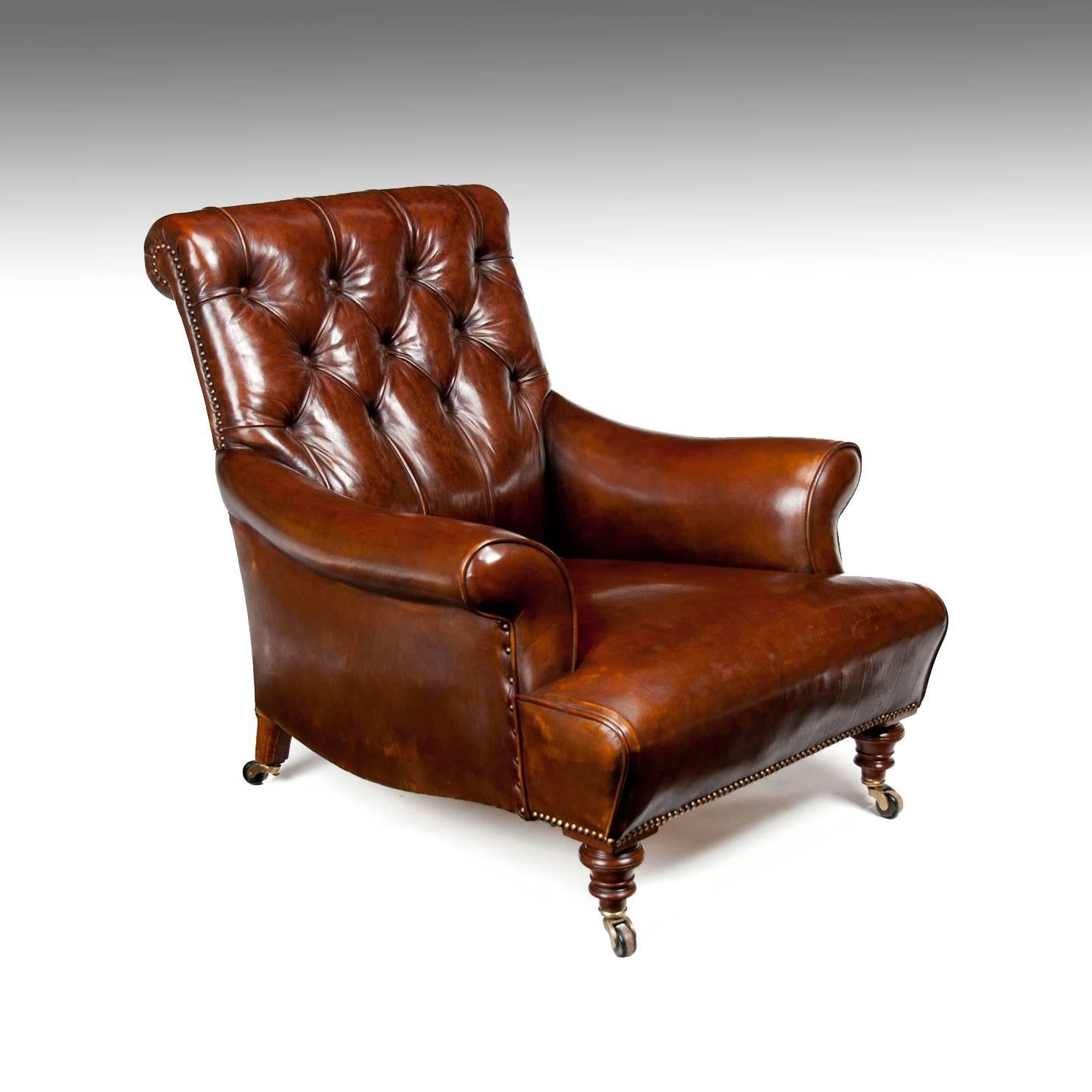 19th Century Victorian Walnut Leather Armchair Shoolbred 9