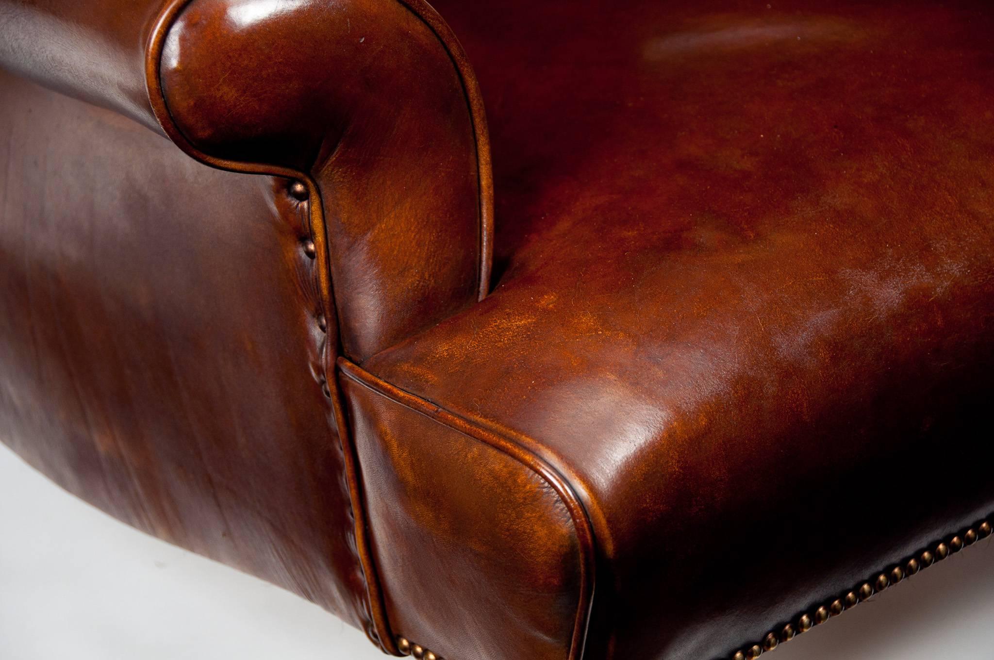 19th Century Victorian Walnut Leather Armchair Shoolbred 1