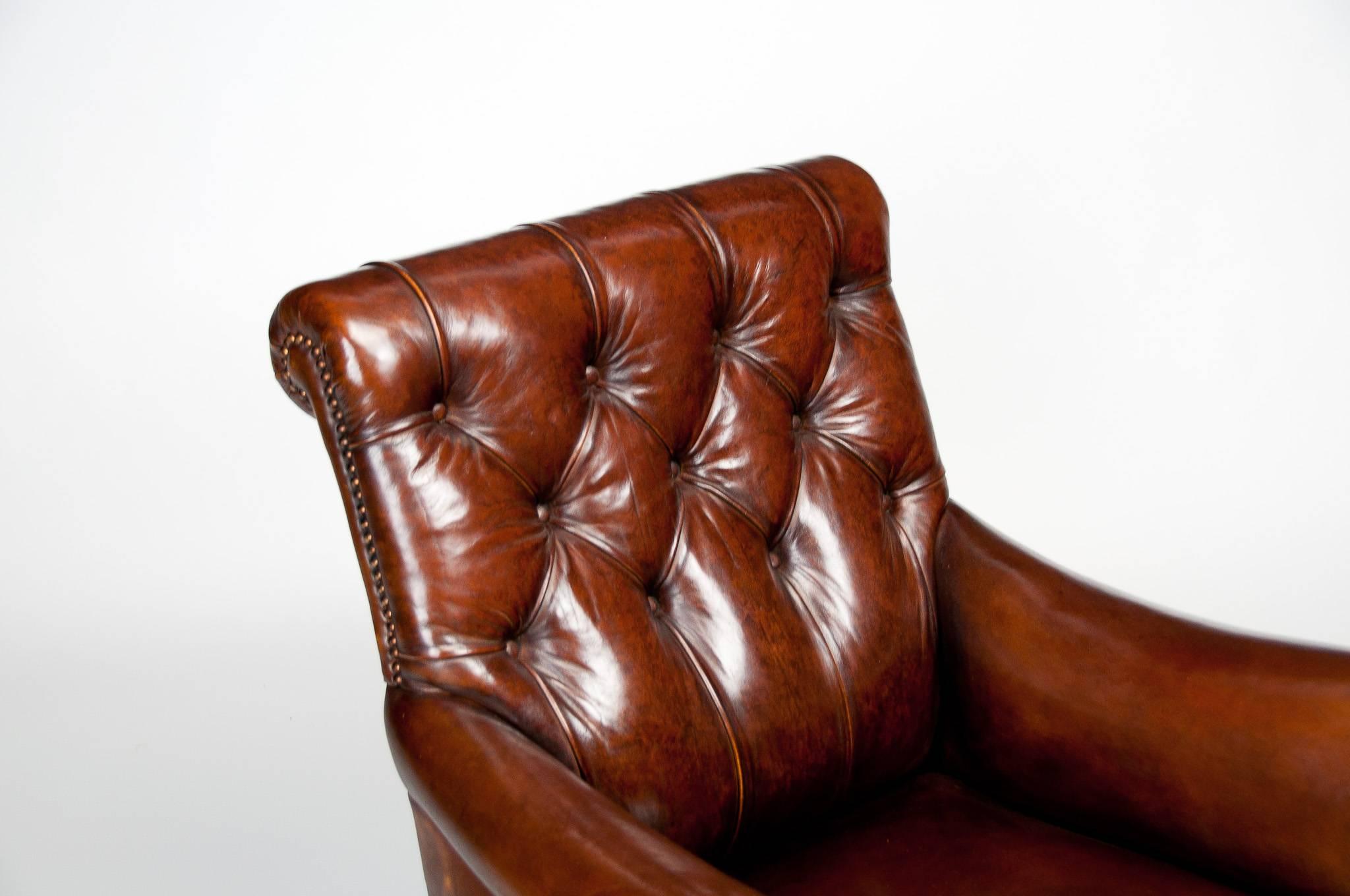 19th Century Victorian Walnut Leather Armchair Shoolbred 2