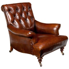 19th Century Victorian Walnut Leather Armchair Shoolbred