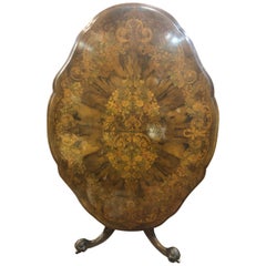 19th Century Victorian Walnut Marquetry Center Table, 1850s