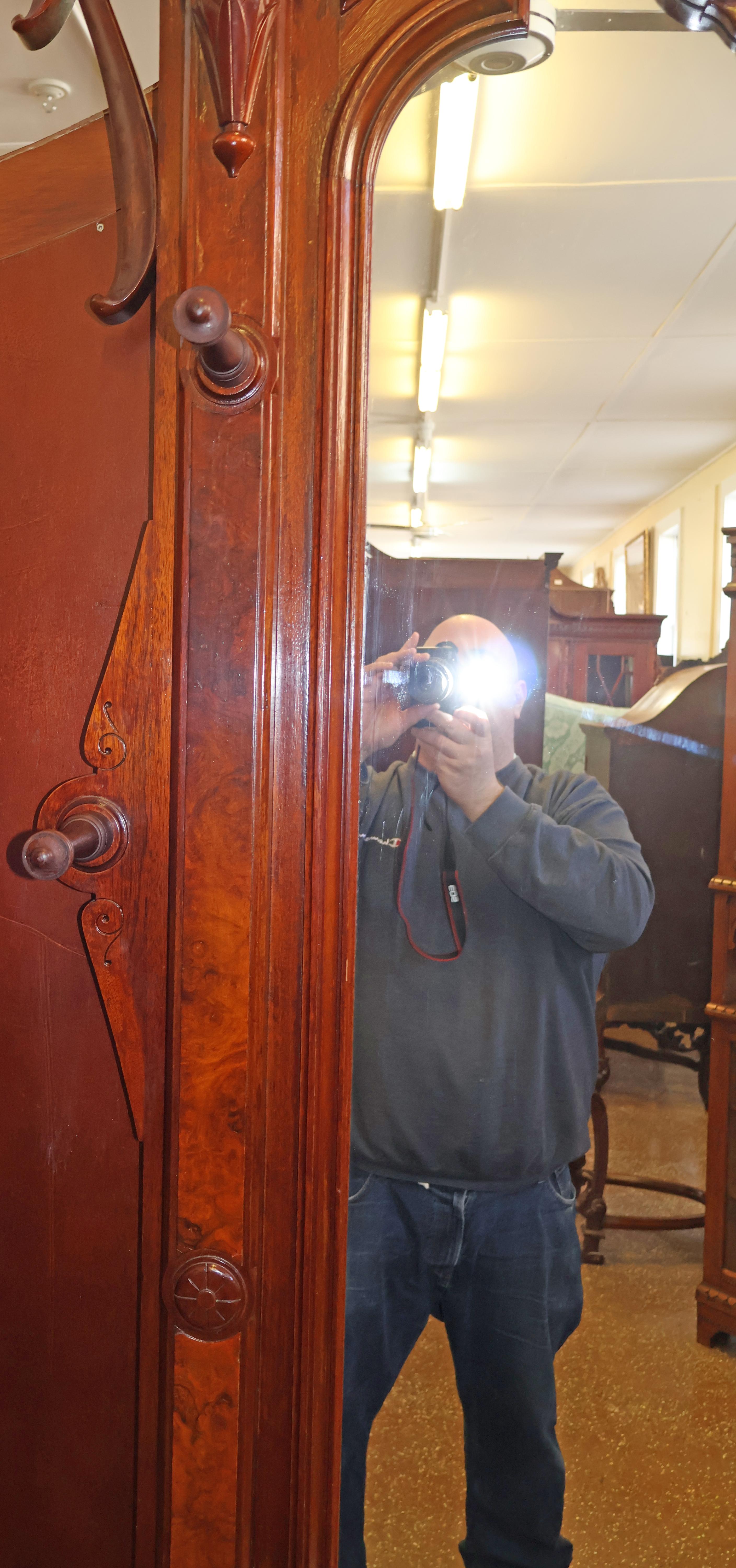 19th Century Victorian Walnut Pier Mirror Hall Tree Attributed To Thomas Brooks For Sale 6