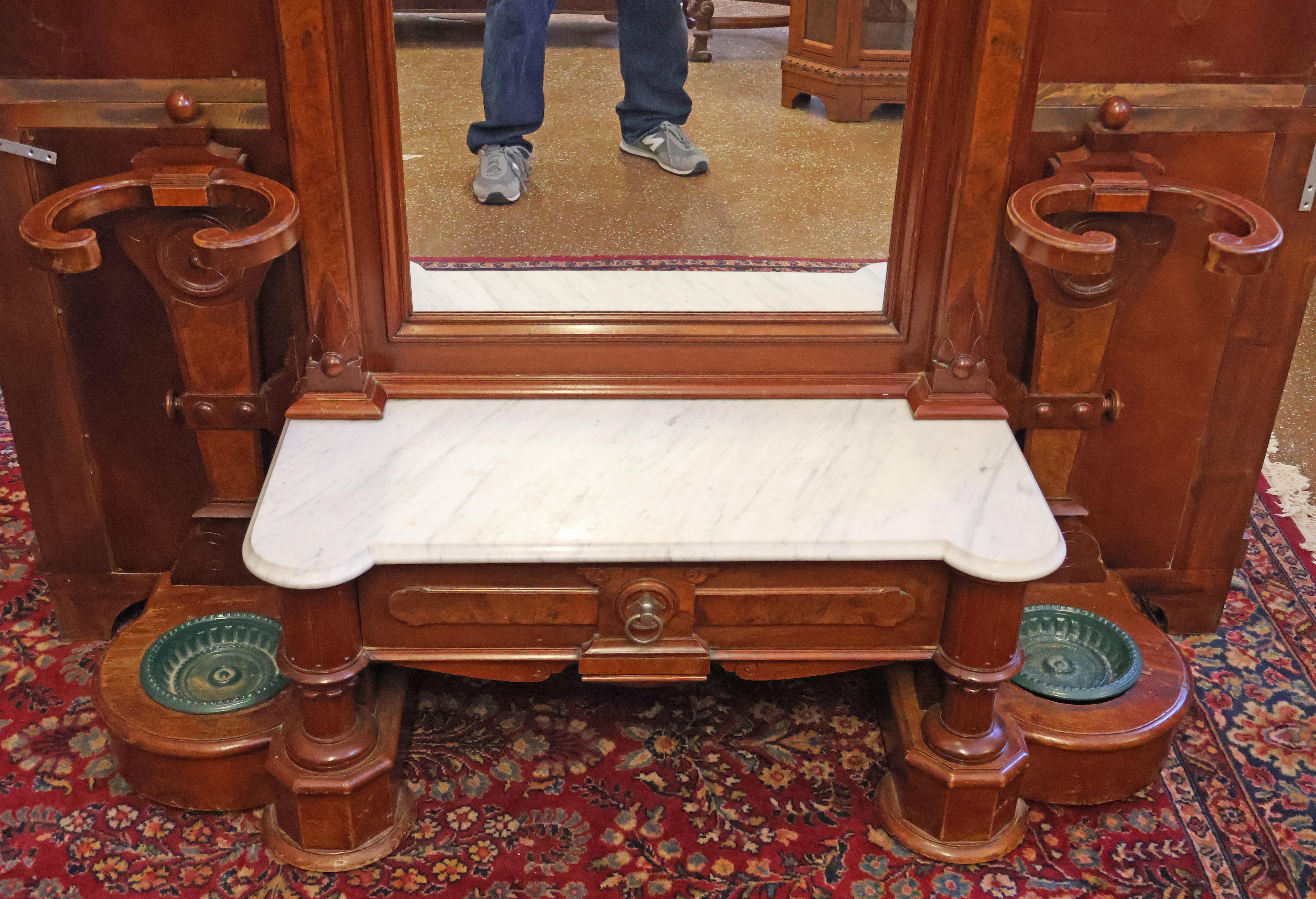 19th Century Victorian Walnut Pier Mirror Hall Tree Attributed To Thomas Brooks For Sale 1