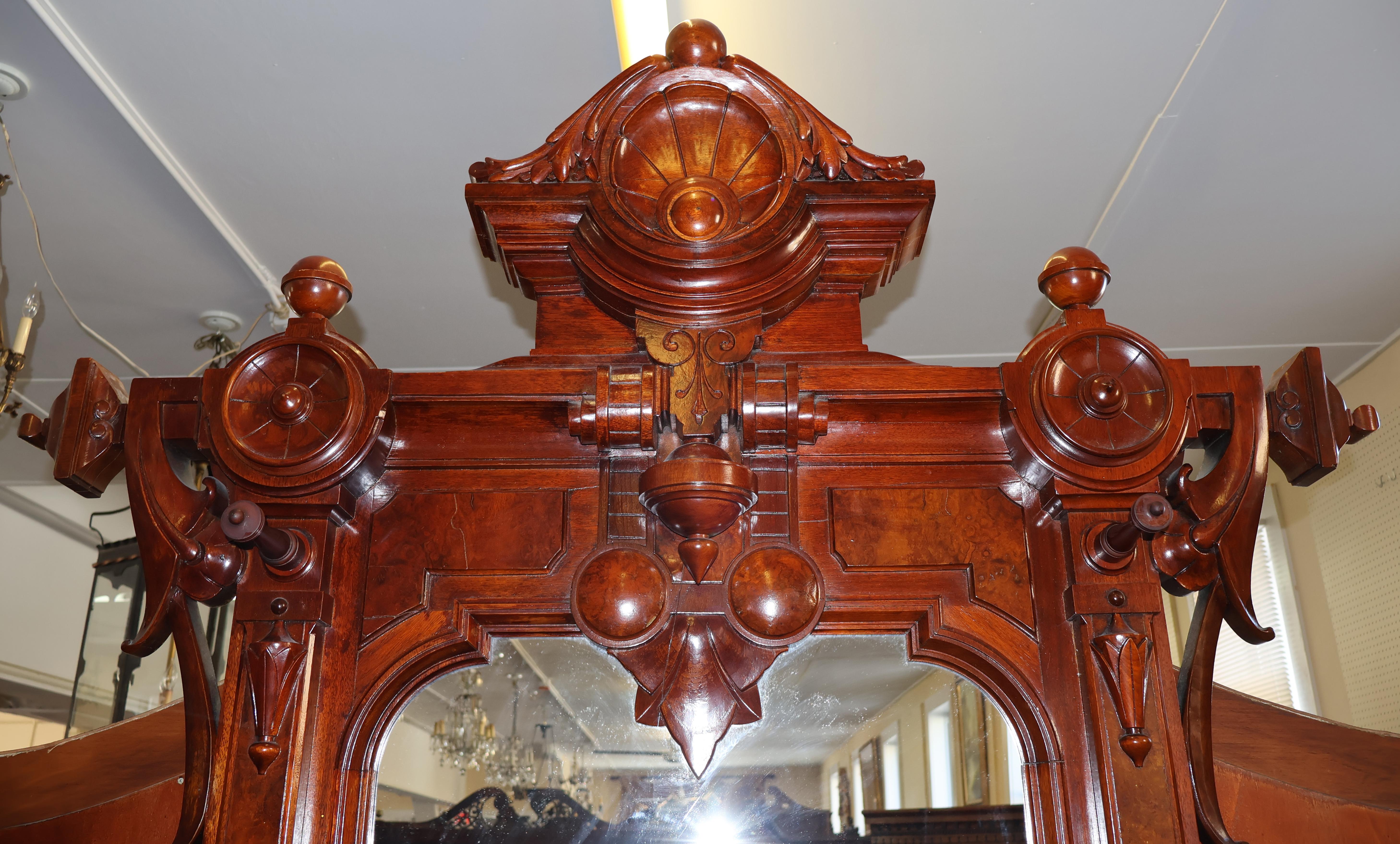 19th Century Victorian Walnut Pier Mirror Hall Tree Attributed To Thomas Brooks For Sale 5