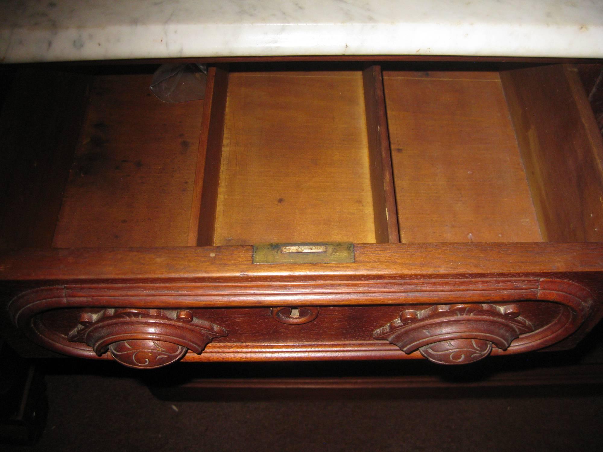 19th century Victorian Walnut Server Sideboard with Marble Top In Good Condition For Sale In Savannah, GA