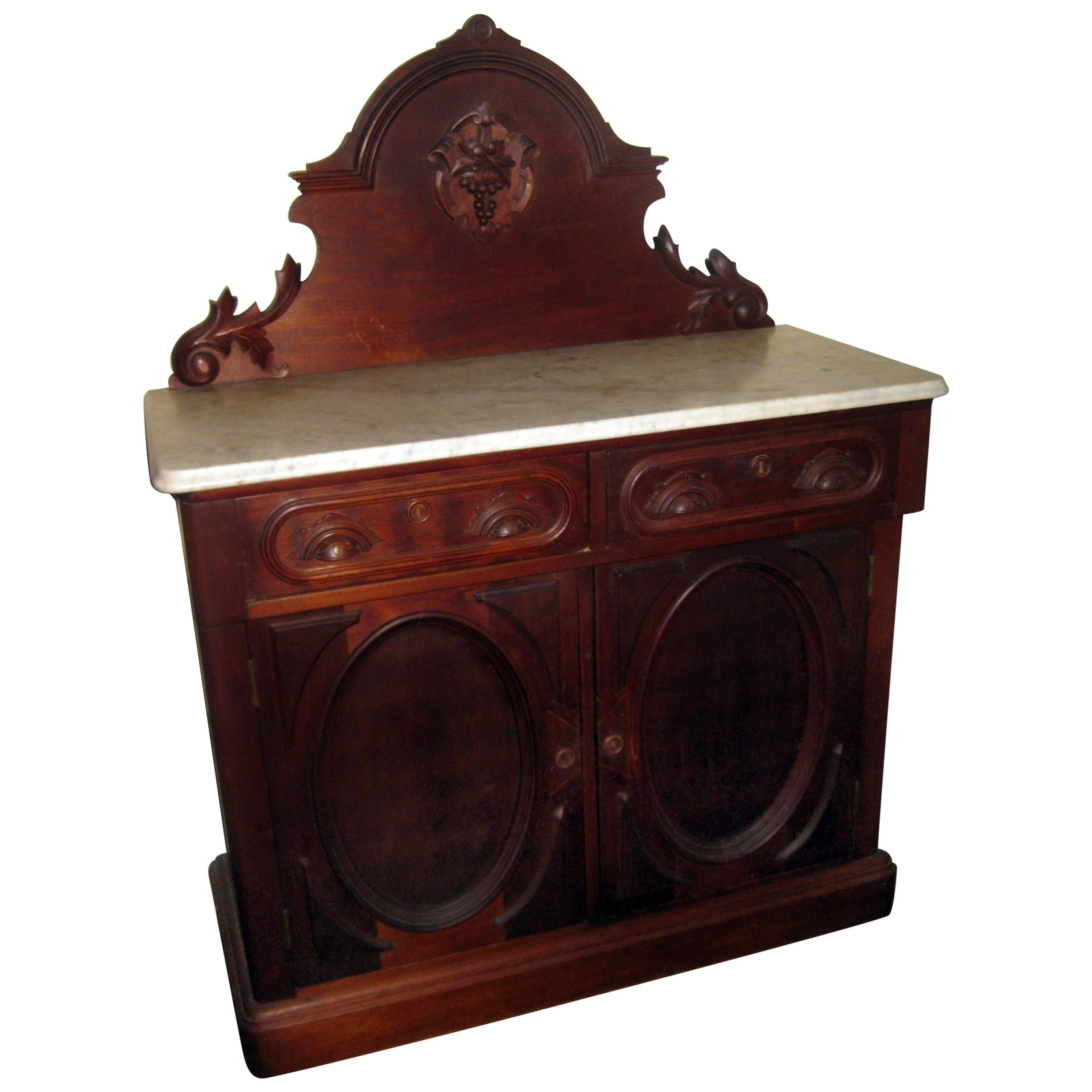 19th century Victorian Walnut Server Sideboard with Marble Top For Sale