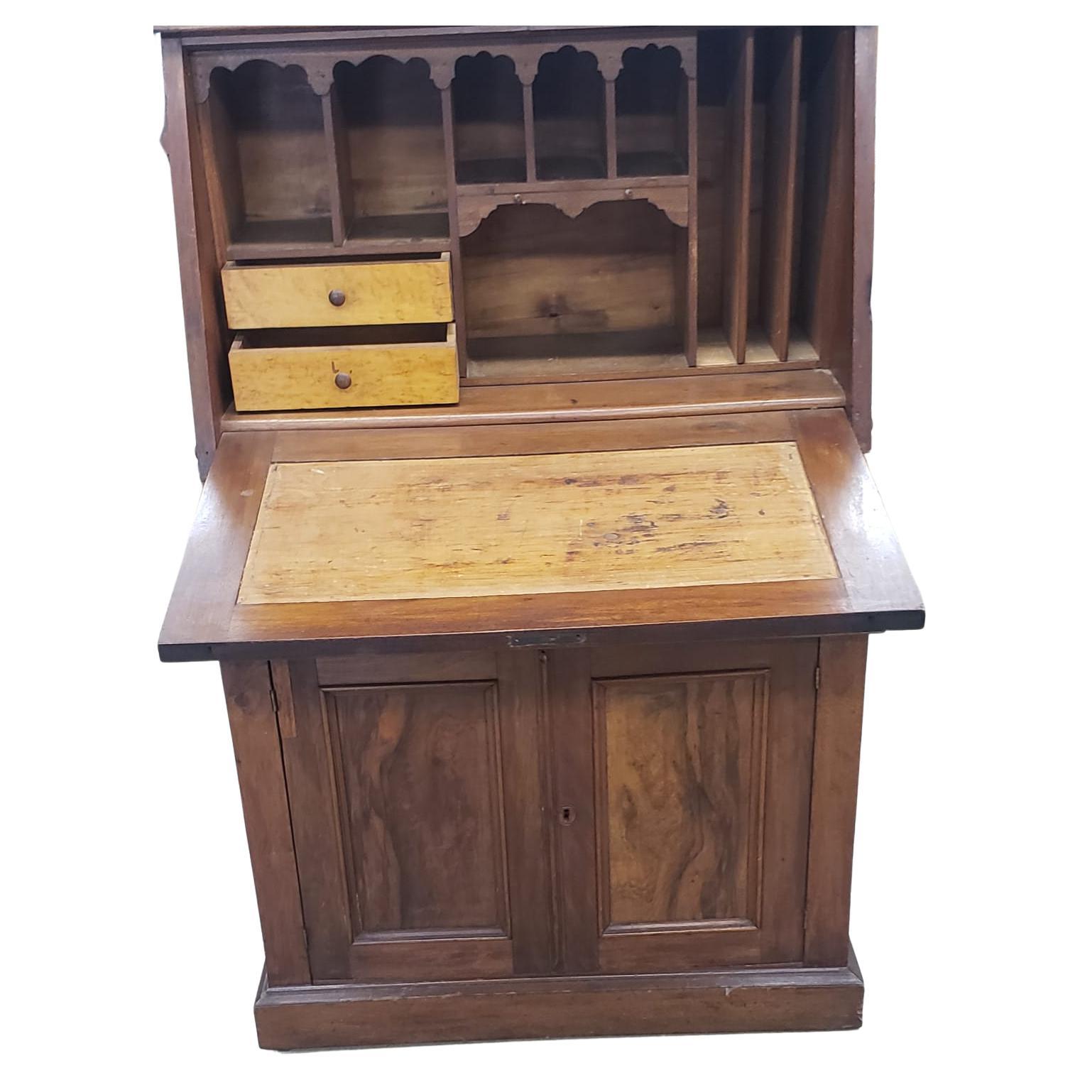 American 19th Century Victorian Walnut Slant Front Secretary Desk For Sale