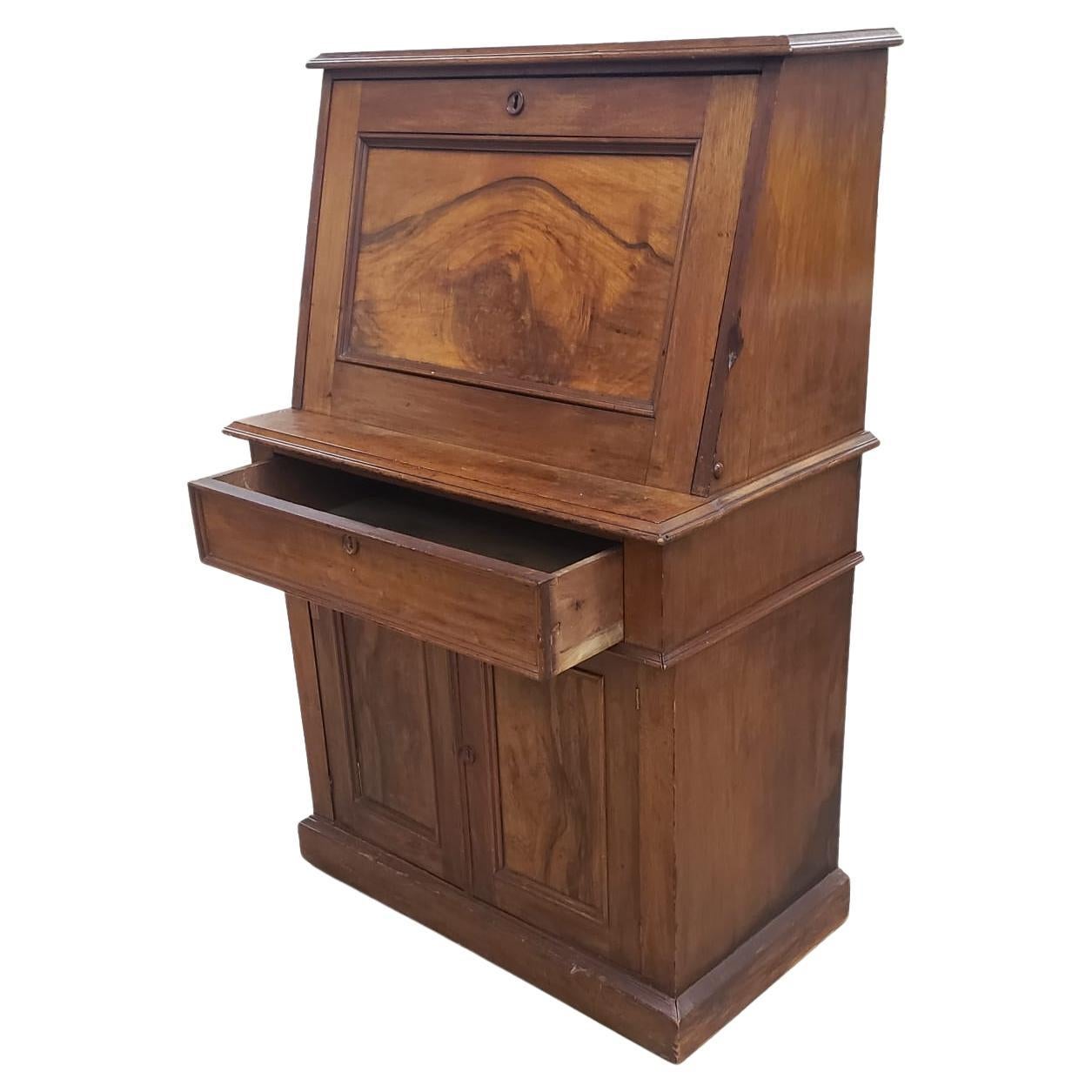 Stained 19th Century Victorian Walnut Slant Front Secretary Desk For Sale
