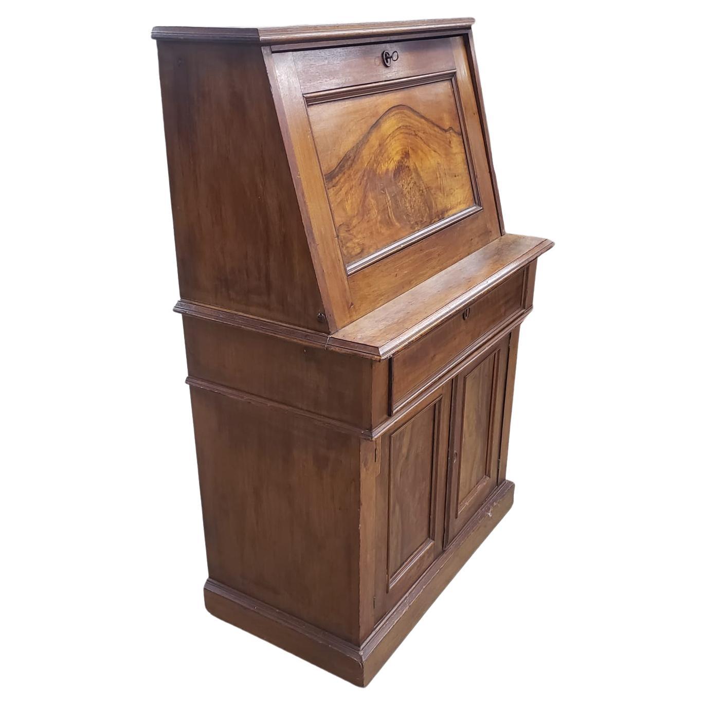 18th Century and Earlier 19th Century Victorian Walnut Slant Front Secretary Desk For Sale