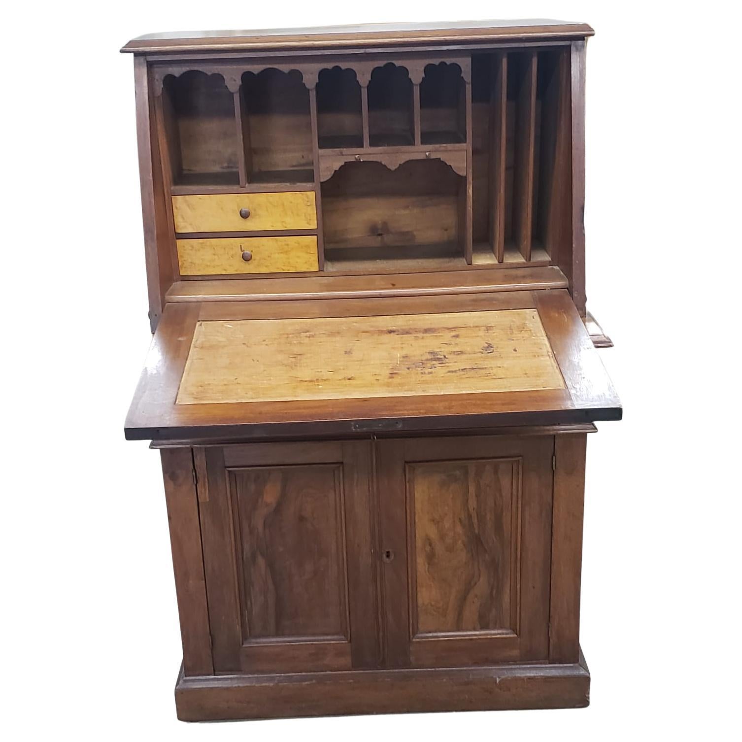 Hardwood 19th Century Victorian Walnut Slant Front Secretary Desk For Sale