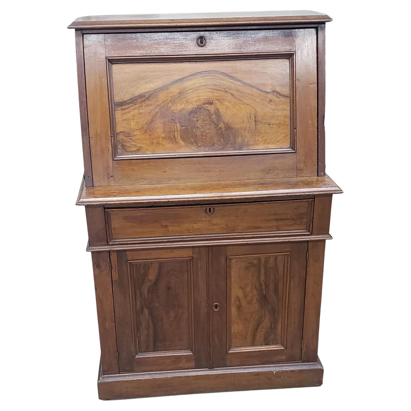 19th Century Victorian Walnut Slant Front Secretary Desk For Sale