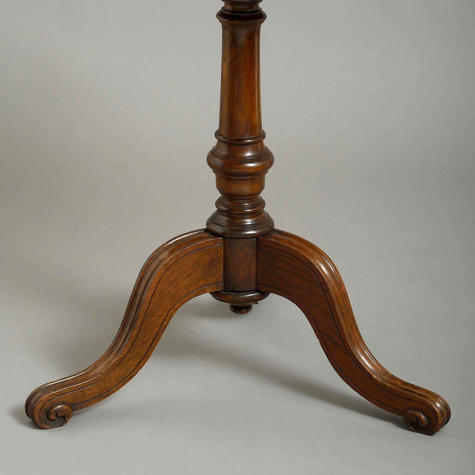 Hand-Painted 19th Century Victorian Walnut Tripod Table