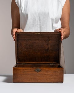 19th Century Victorian Wood Trinket Box with Brass Accents