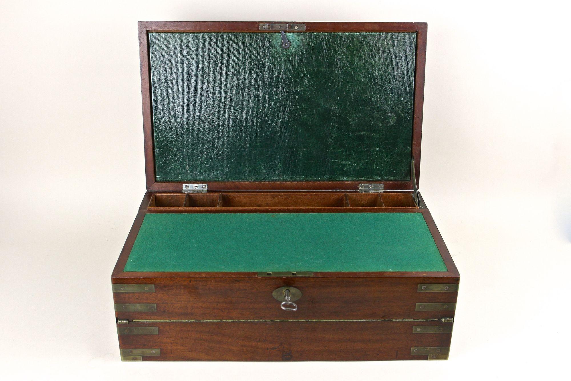 British 19th Century Victorian Writing Slope/ Travel Desk Box, Brass Bound, UK ca. 1815 For Sale