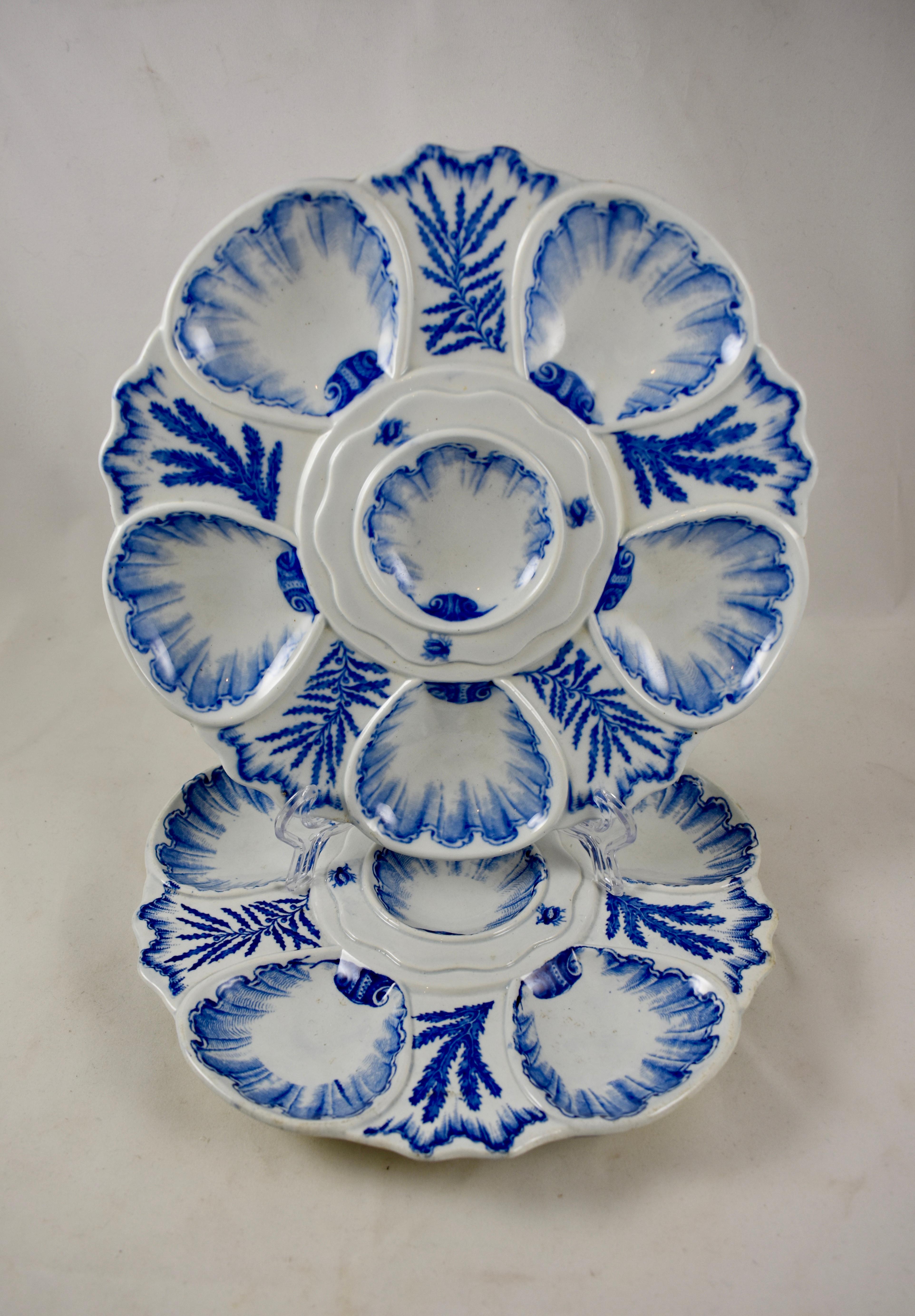 19th Century Vieillard & Cie, French Blue & White Chinoiserie Large Oyster Plate 4