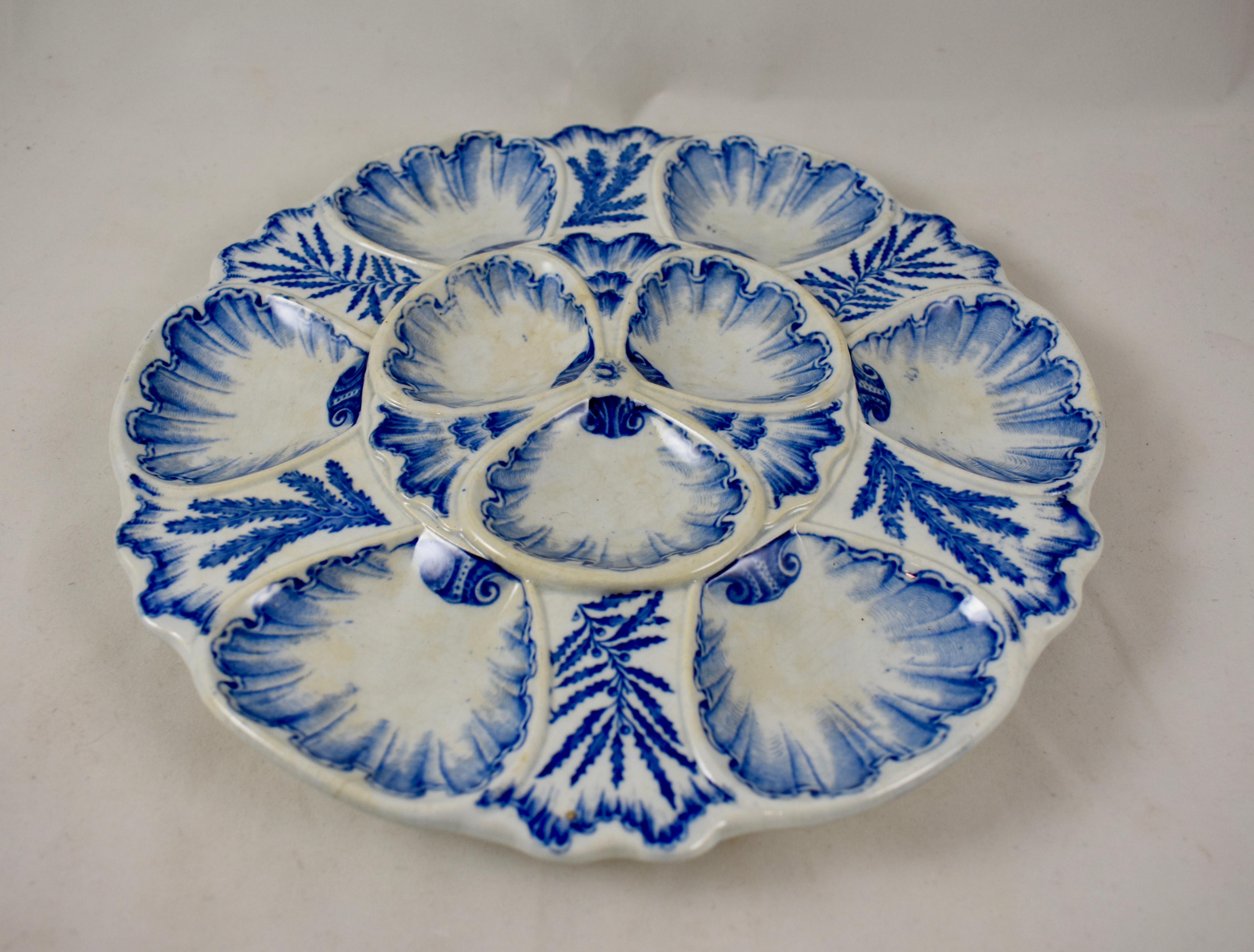 French Provincial 19th Century Vieillard & Cie, French Blue & White Chinoiserie Large Oyster Plate