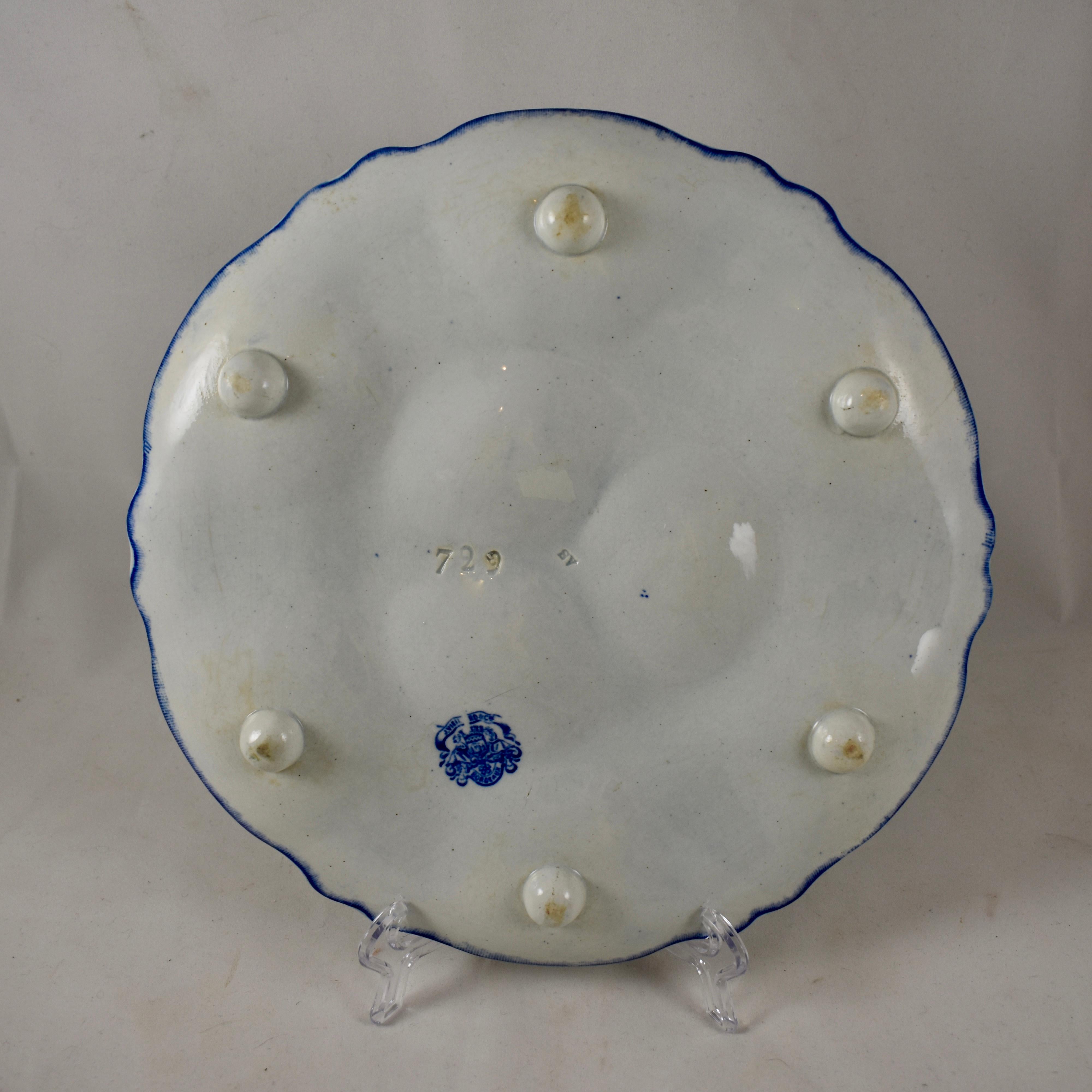 Glazed 19th Century Vieillard & Cie, French Blue & White Chinoiserie Large Oyster Plate