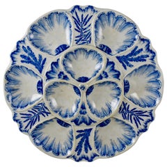 Antique 19th Century Vieillard & Cie, French Blue & White Chinoiserie Large Oyster Plate