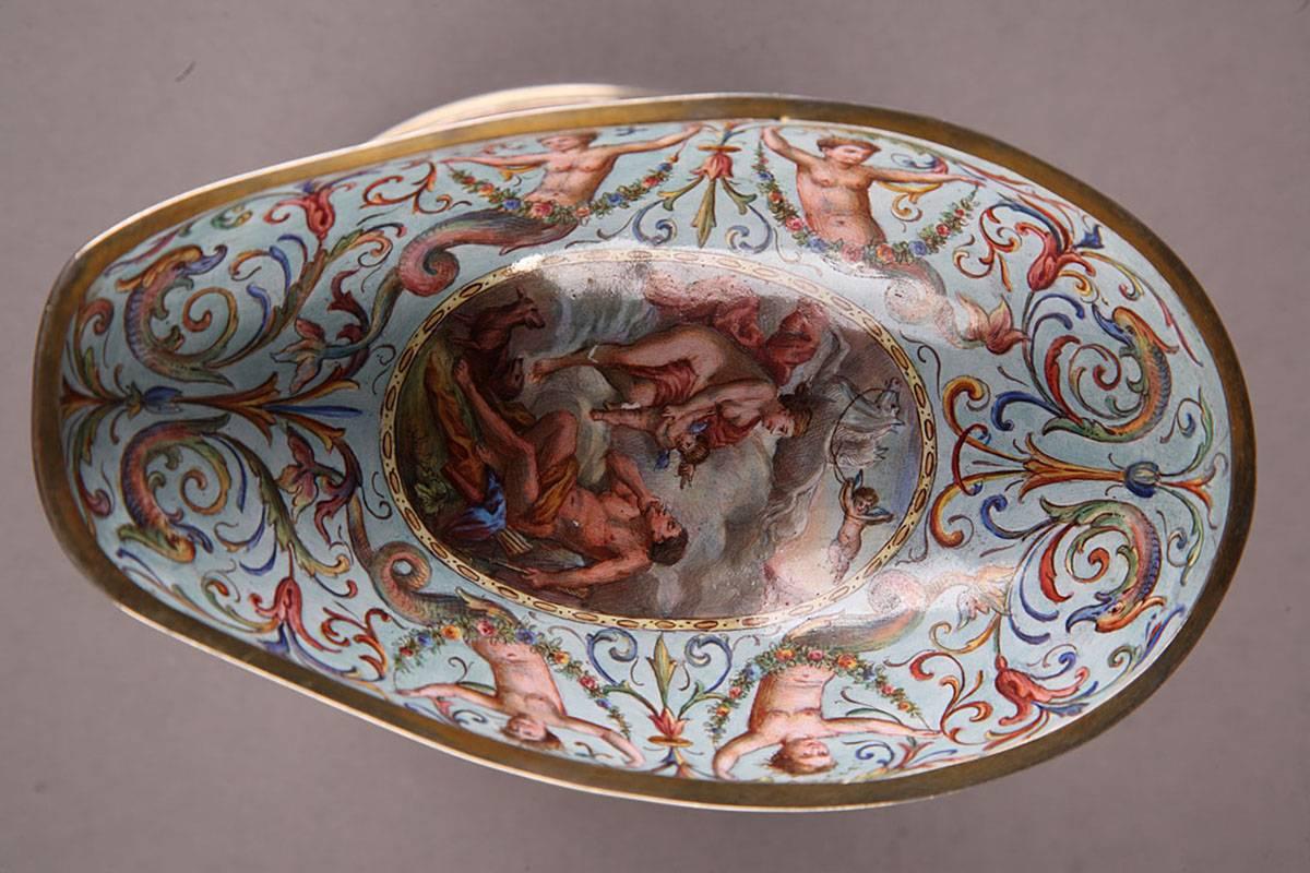 19th Century, Vienna Rooster-Shaped Enamel Trinket Bowl 1