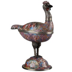 19th Century, Vienna Rooster-Shaped Enamel Trinket Bowl