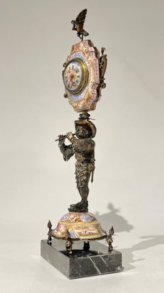 19th Century Viennese Austrian Silver and Enemalled Figurative Table Clock