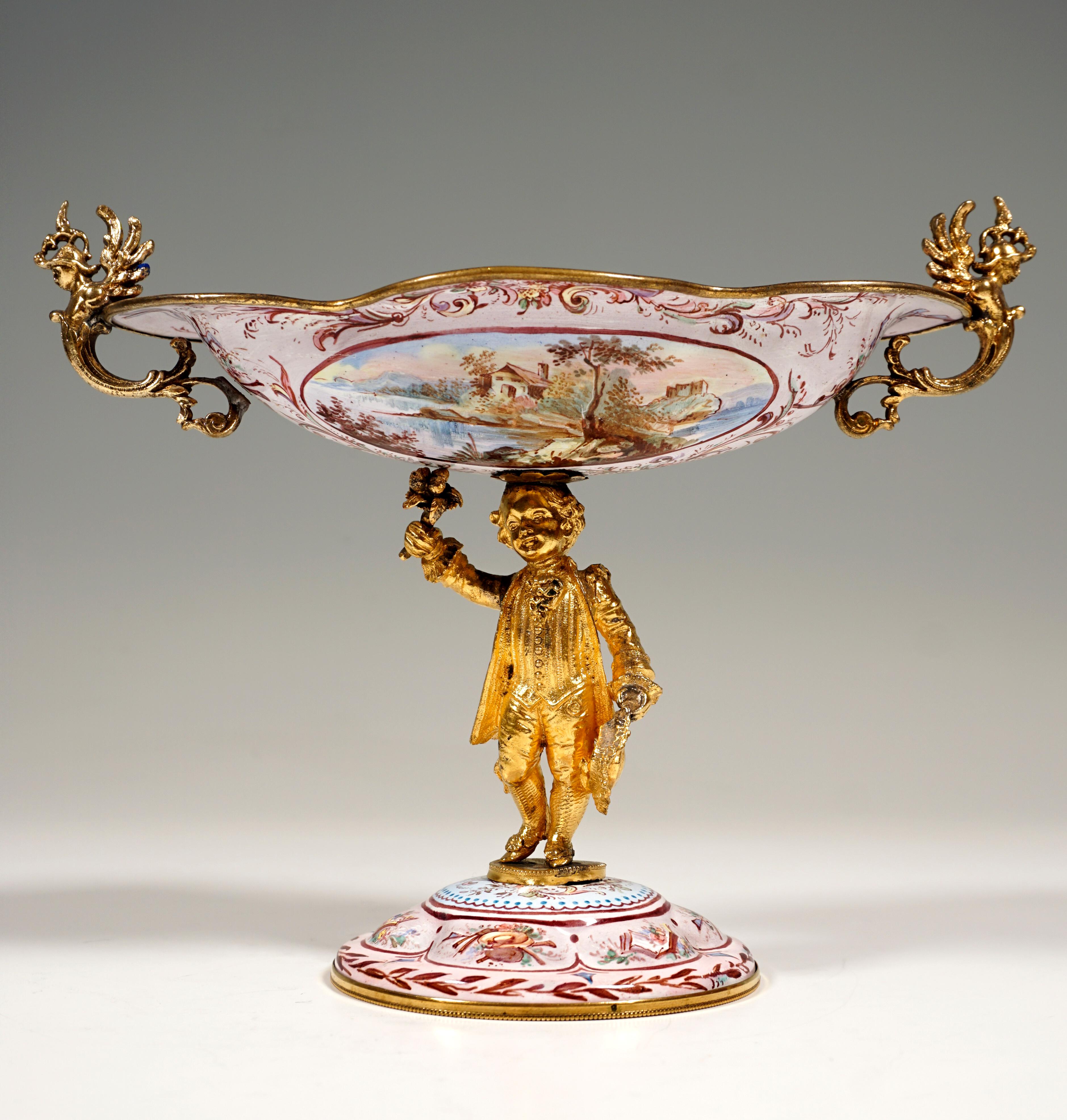 19th Century Viennese Enamel Centerpiece with Watteau and Arabesque Painting In Good Condition For Sale In Vienna, AT