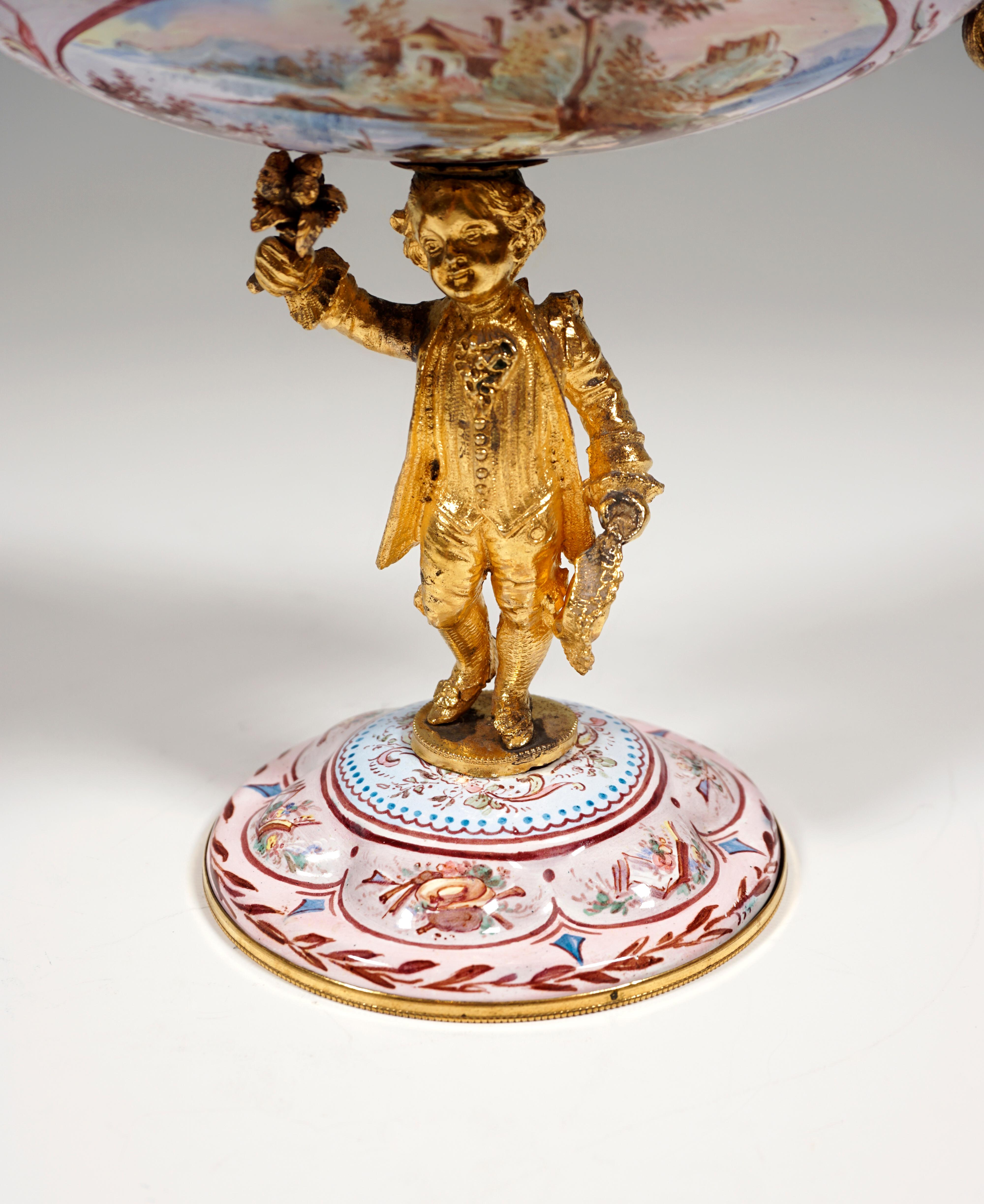 19th Century Viennese Enamel Centerpiece with Watteau and Arabesque Painting For Sale 1