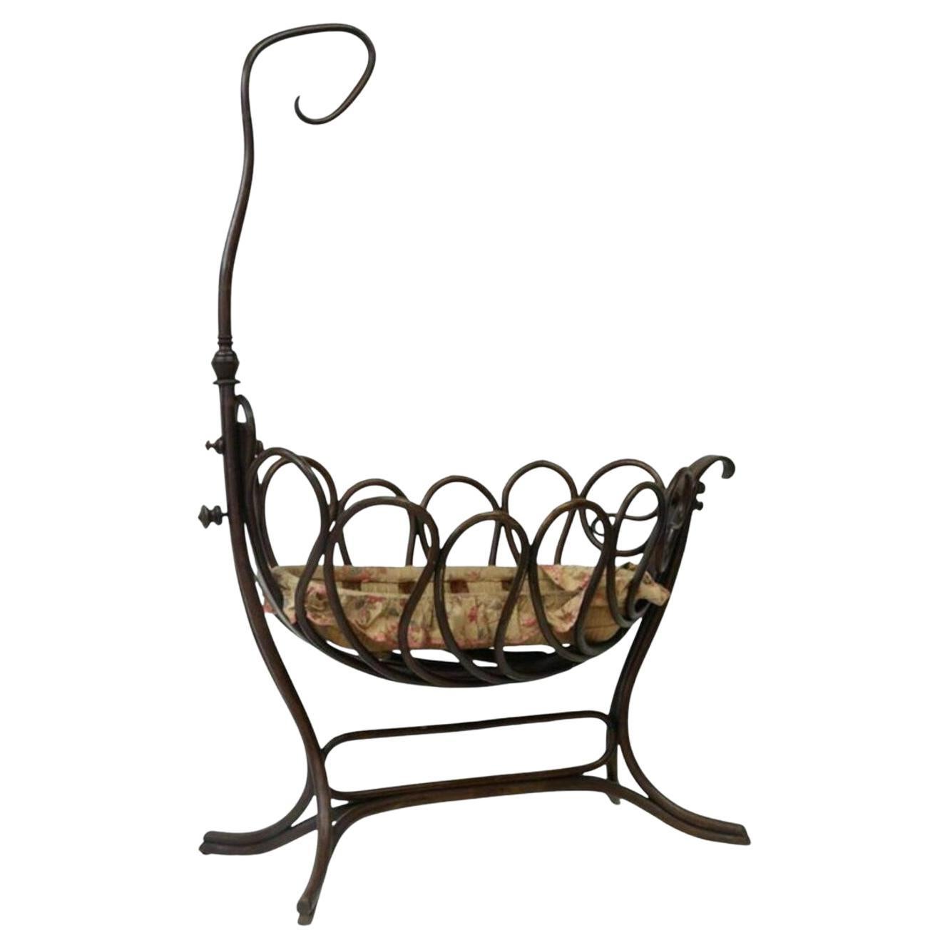 19th Century Viennese Jacob & Josef Kohn Attributed Bentwood Cradle For Sale