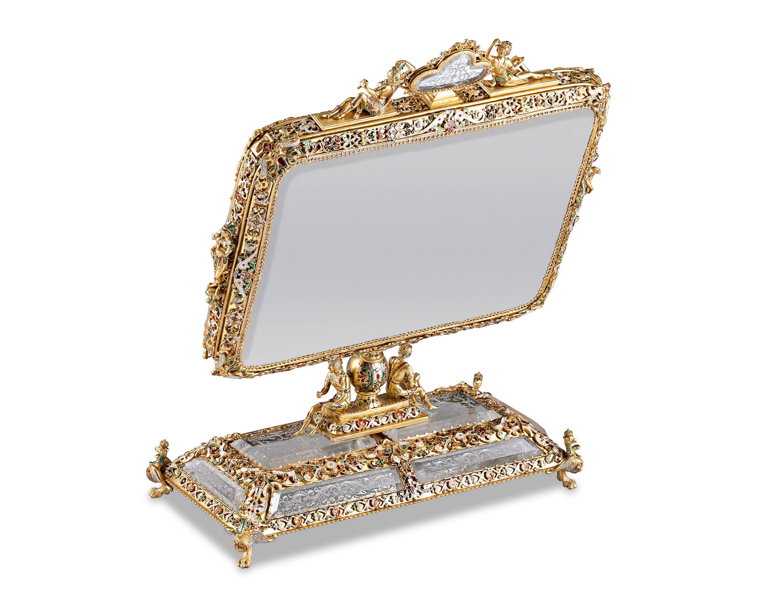 Other 19th Century Viennese Rock Crystal and Silver Gilt Mirror 
