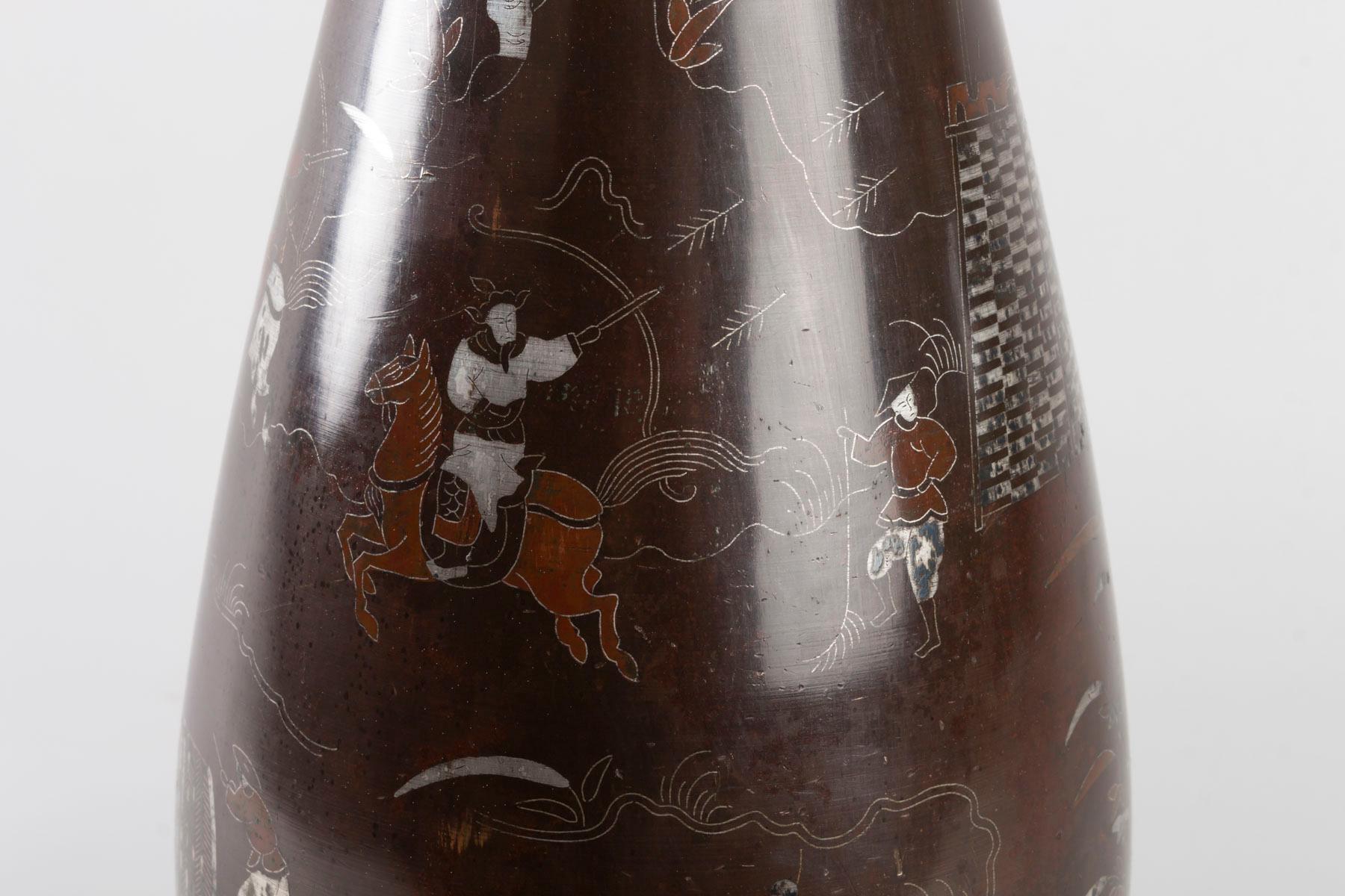 Napoleon III 19th Century Vietnamese Bronze Vase with Silver and Copper Inlay