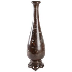 Antique 19th Century Vietnamese Bronze Vase with Silver and Copper Inlay