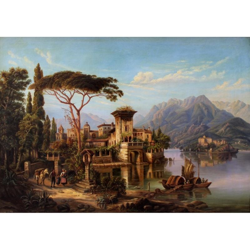 19th century 

View of Lake Orta with the Island of San Giulio

Measures: Oil on canvas, 70 x 97 cm - with frame 79 x 108 cm

The work in question depicts a suggestive view of Lake Orta with the mountains overlooking the lake in the background