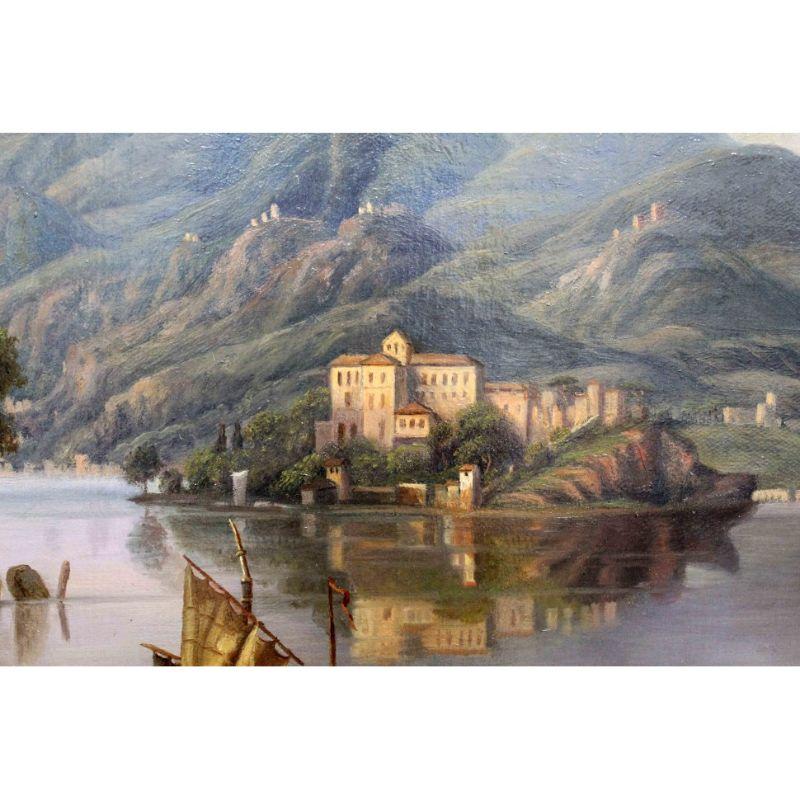 Italian 19th Century View of Lake Orta Painting Oil on Canvas