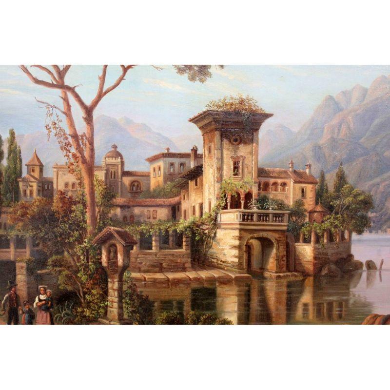 Oiled 19th Century View of Lake Orta Painting Oil on Canvas