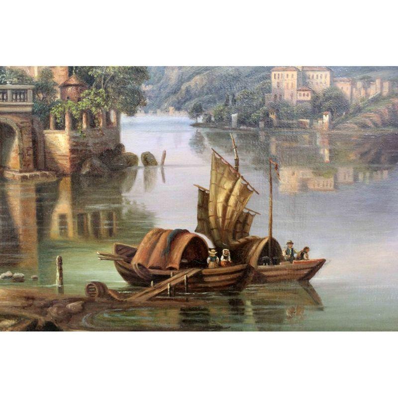 19th Century View of Lake Orta Painting Oil on Canvas 1