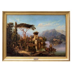 19th Century View of Lake Orta Painting Oil on Canvas