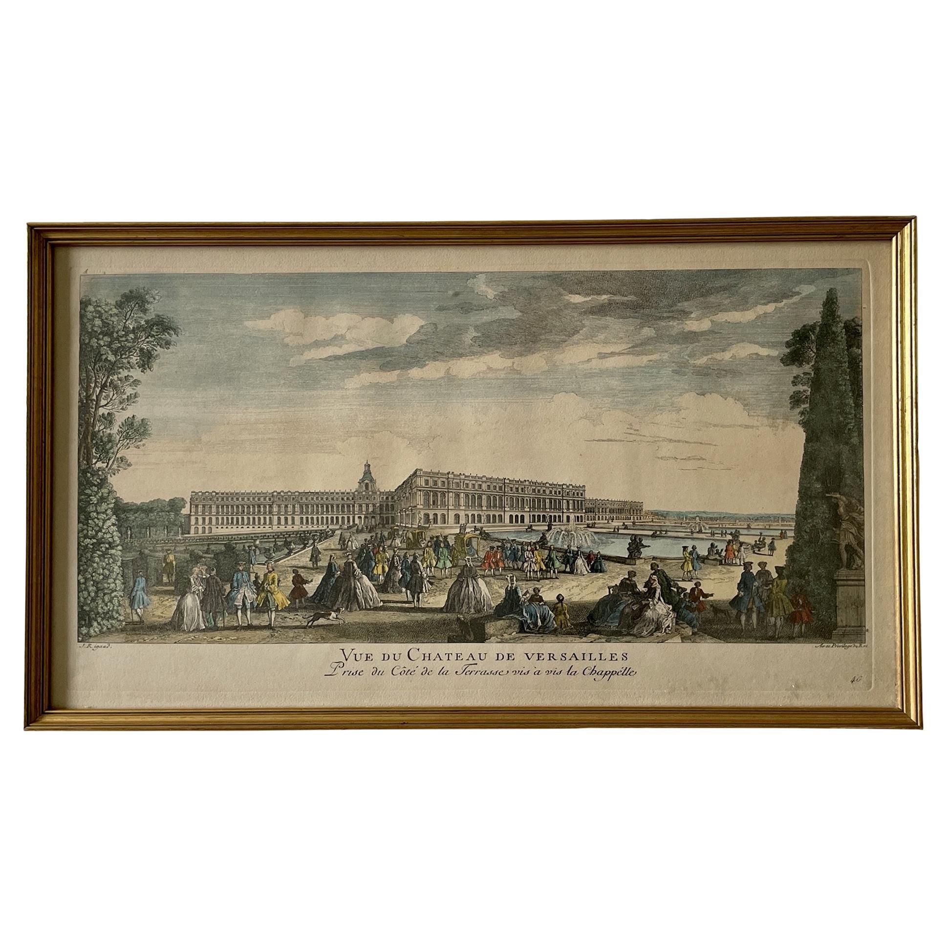 Lithographie du 19ème siècle représentant une scène de château de Versailles