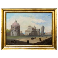 19th Century View of Pisa Painting Oil on Canvas Attributed to Della Valle