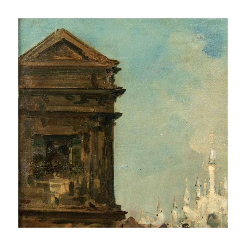 19th Century View of the Naviglio with the Duomo Painting Tempera on Canvas For Sale 2