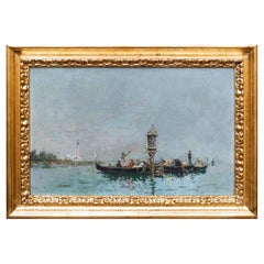 19th Century View of Venice Painting Antonio María De Reyna Manescau Oil Canvas